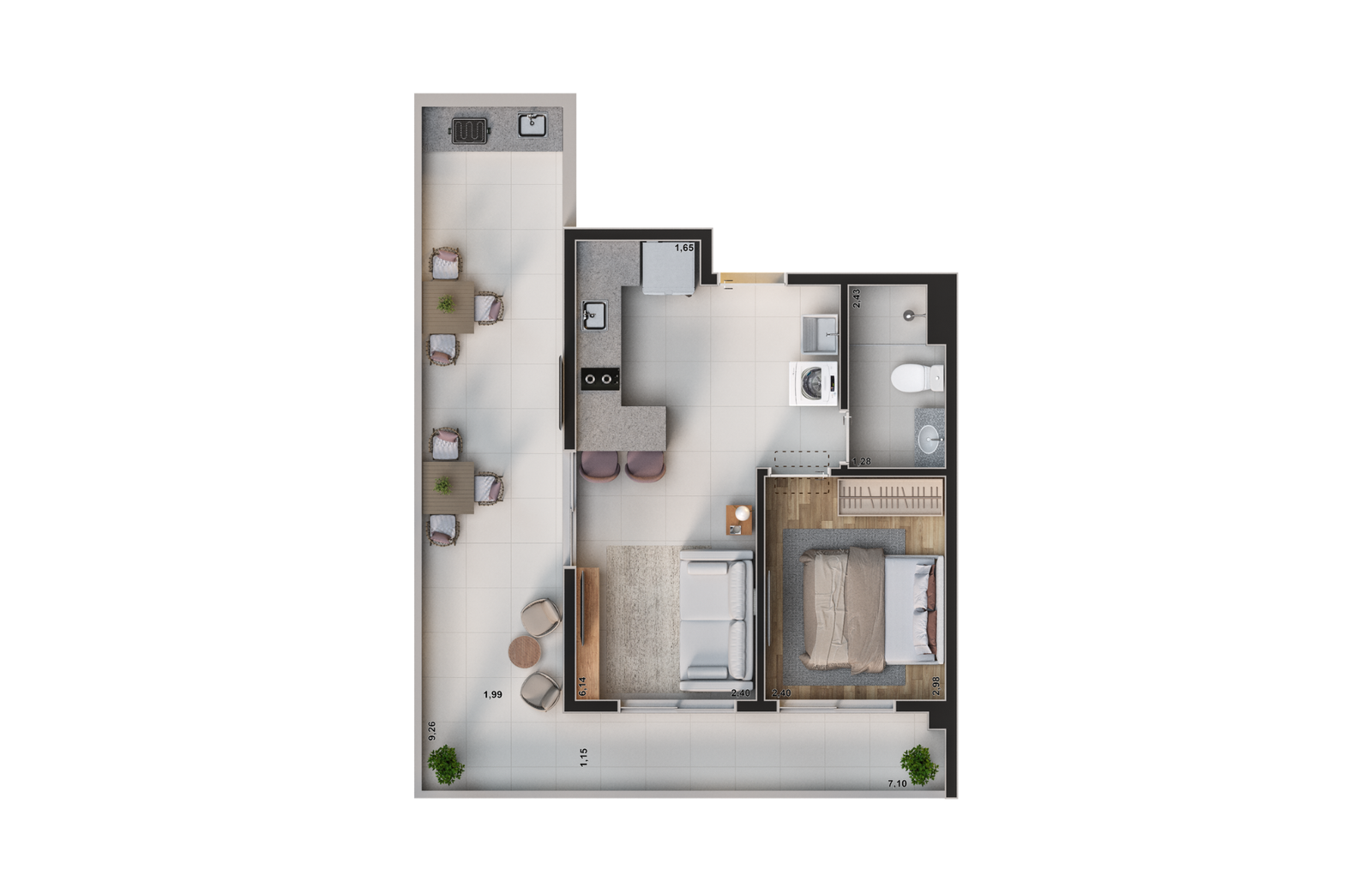1 Dorm Cobertura 57m²