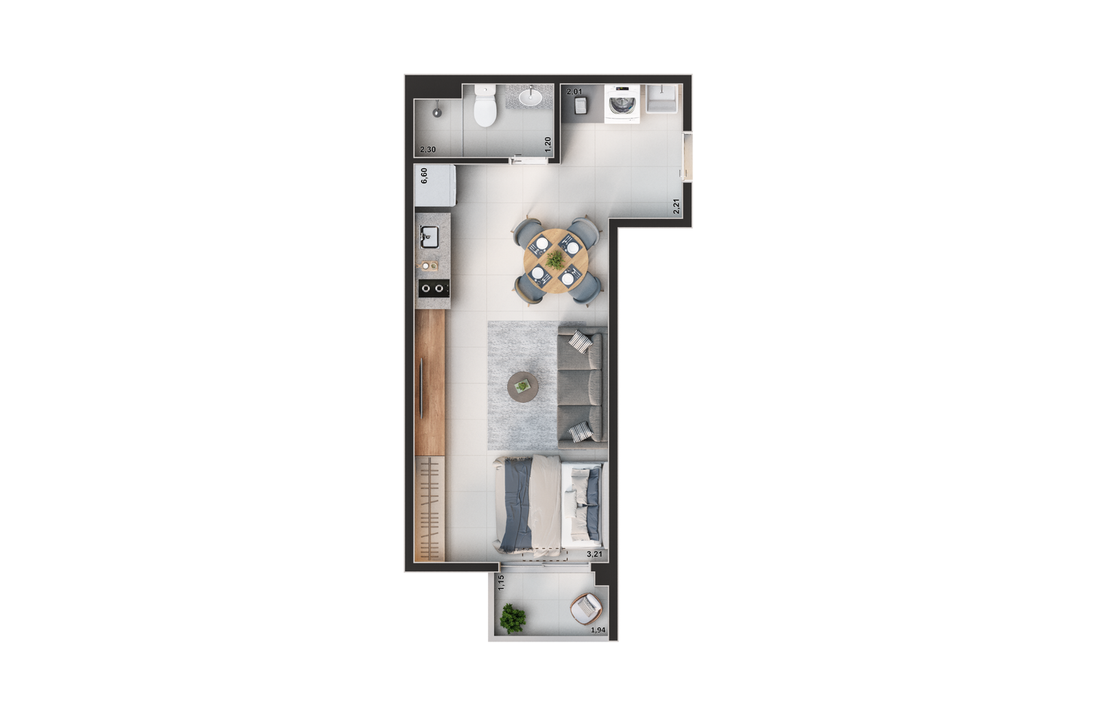 1 Dormitório 30 a 36m²
